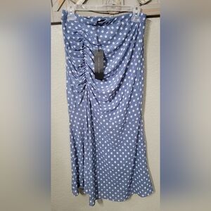 Know One Cares  Blue Polka Dot Midi  Ruffle Skirt  Size XL